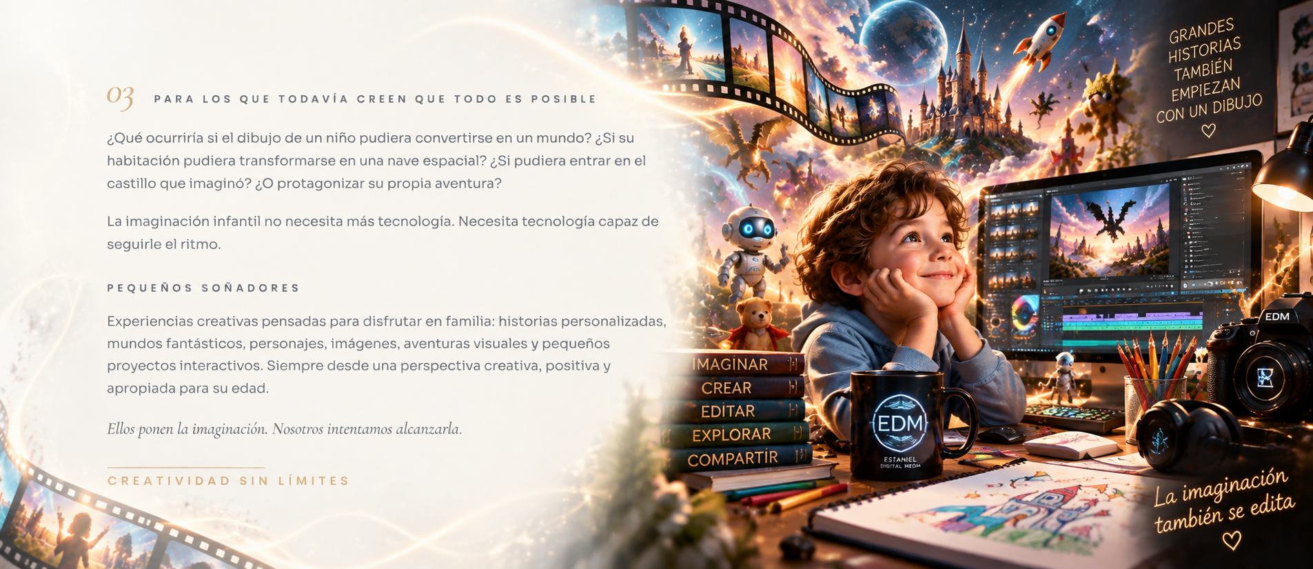 Edición creativa para niños: imaginación, dibujo, vídeo y mundos fantásticos